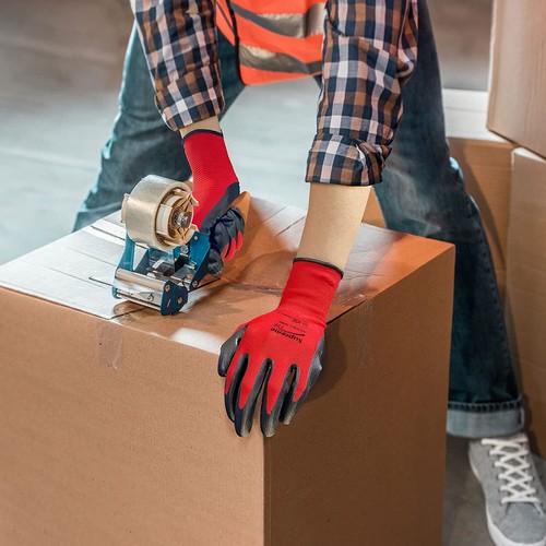 24 Pairs NITRILE PALM COATED Red Nylon Safety Work Gloves Builders Garden Grip - Picture 3 of 6