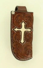 Nocona Hand Tooled Leather POCKET KNIFE SHEATH HOLDER Embellished Cross Knives