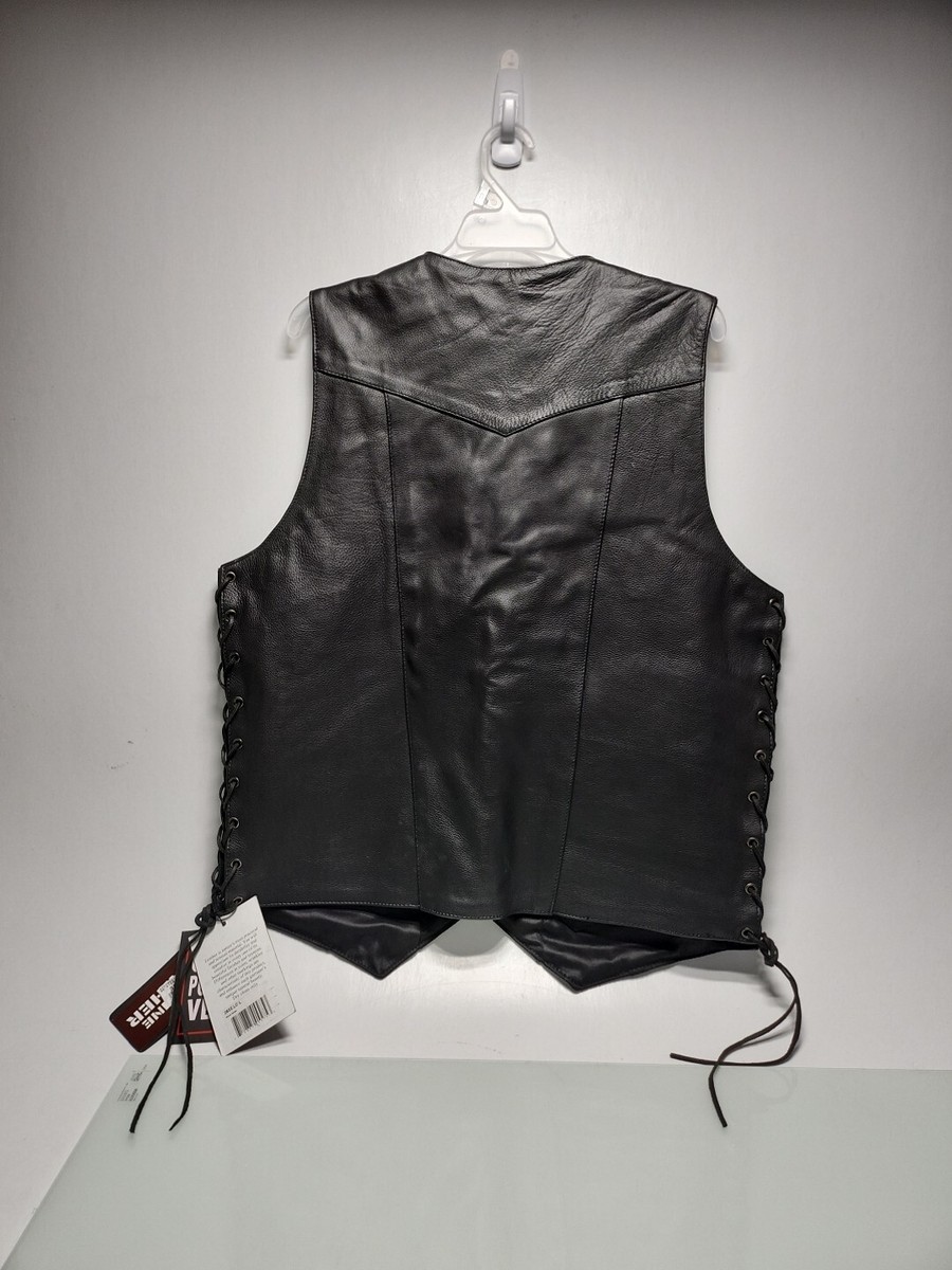 トップス Used Leather Vest Silver Bike Men's 10 Pocket Genuine Leather Biker Vest Size