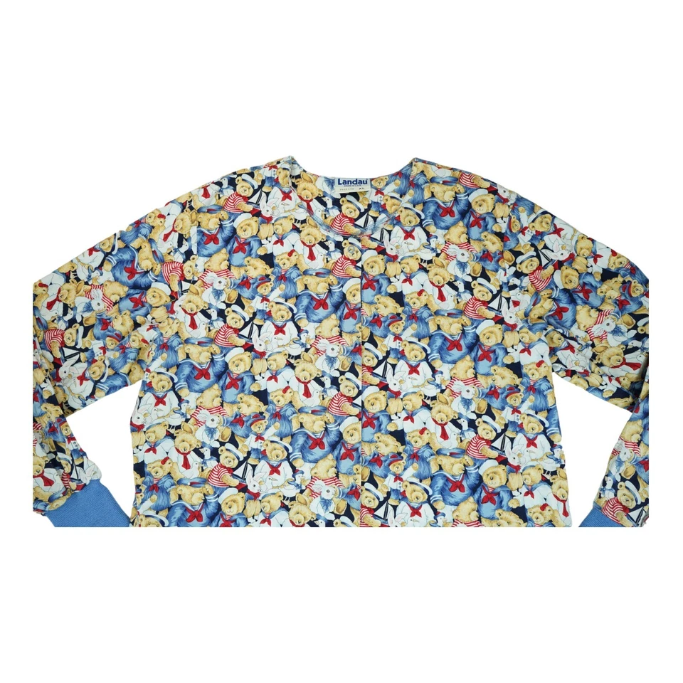 Landau Women Scrub Lab Coat Jacket Patriotic American Bears Size XL Made in USA - Image 4 of 4