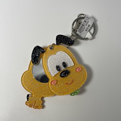 Disney Park keychain pluto pocket sliding mirror glitter clip, Bag charm.