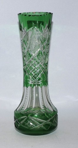 Val St. Lambert Vase Kristall grüner Überfang Palmettenschliff H. 20,5 cm - Picture 6 of 14