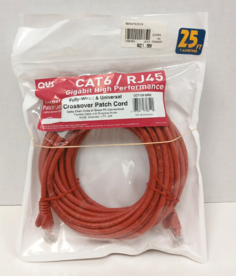 QVS CAT6/RJ45 Gigabit high Performance UTP Ethernet Crossover Patch Cord, 25ft