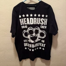 HEADRUSH Men’s Black Graphic T-shirt  “Death Before Defeat”  XL