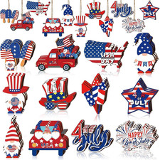 Memorial-Day Decorations 4Th of July Wooden Ornaments Red White Blue Hanging Orn