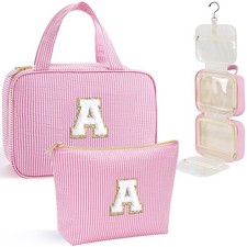 Initial Hanging Toiletry Bag Teen Girl Birthday Gift Mom Daughter Letter A Pink