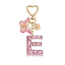 Cute Keychain for Women Initial Letter Key Chains Butterfly Heart Charm E-pink