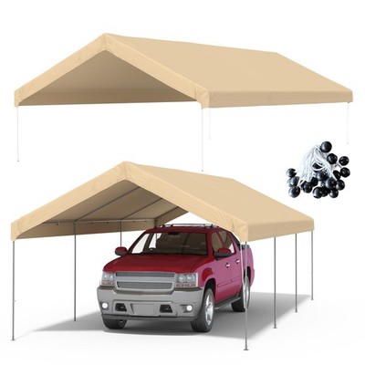10x20 Ft Carport Canopy Top Roof-10'x20' Beige Waterproof UV Protected With
