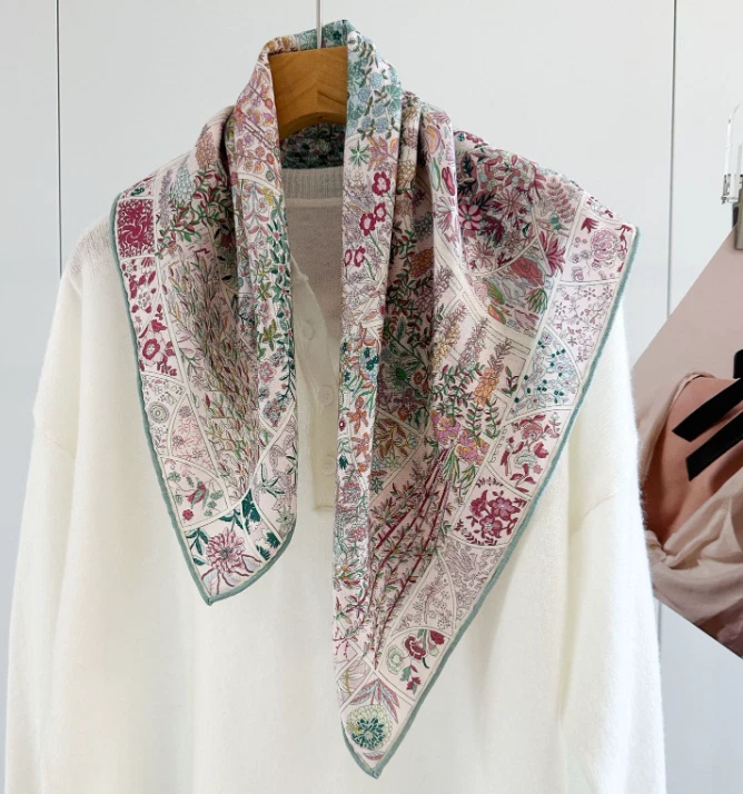 70% Cashmere 30% Silk Neckerchief floral Print Shawl Scarf Bandanna 27'' Wrap