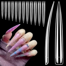 XXXXL Extra Long Nail Tips,  Clear Stright Stiletto Nail T8-XXXL Stiletto Nails