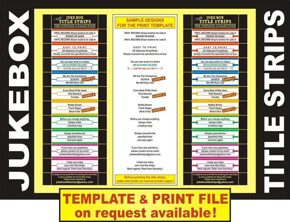 D1C111) ⭐ Jukebox TITLE STRIPS ⭐ PRINT TEMPLATE & FILE ⭐ Very fast via E-MAIL ! - Bild 1 von 1
