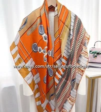 Sallys Boutique 100% Twill Silk Wrap Scarf Stole Florals Print Square Shawl 53"