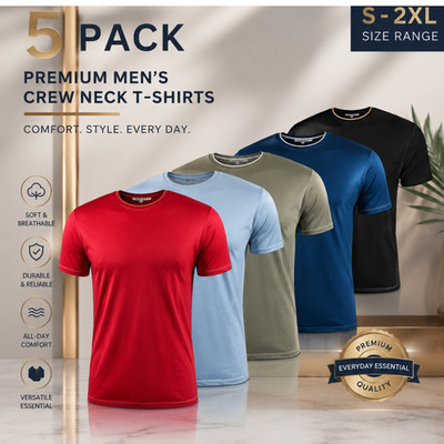 Mens T-shirt Tee Top crew neck  T Shirts Plain Cotton Short Sleeve 1/3/5 pack.