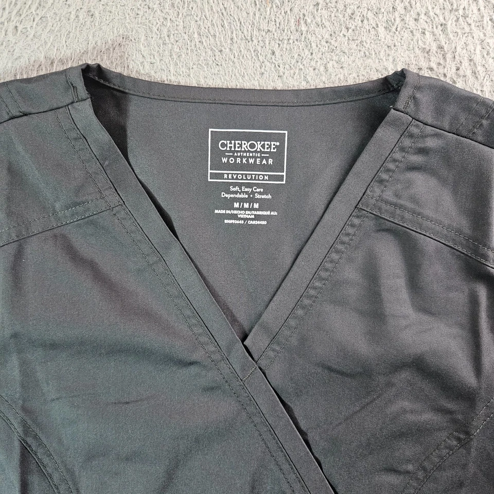 NEW Cherokee Workwear Mock Wrap Scrub Top Women MEDIUM WW610 Revolution Gray - Image 4 of 4