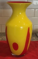 Vintage Large Bright Yellow-Red Studio Art Glass Vase Mid-Century Modern