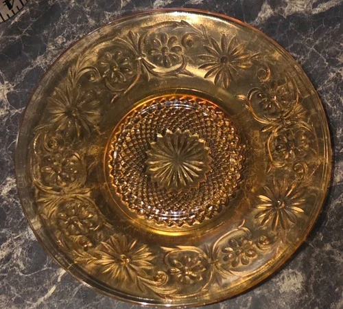 Vintage Indiana Glass Daisy Amber Depression Sandwich Plate 6 Inches