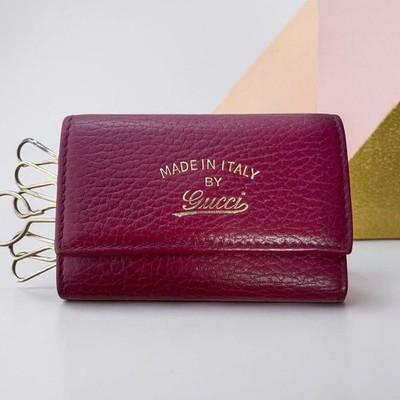 GUCCI Gold Logo 6 Hooks Key Case Leather Red Japan Excellent Condition Exterior