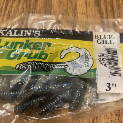 10-Pack Kalin's 3G10-410 Lunker Grub Blue Gill , 3'' Grub Curly Tail NOS