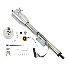 Stainless 28" Tilt Manual Floor Shift Steering Column w/ 9 Hole Adapter & Key