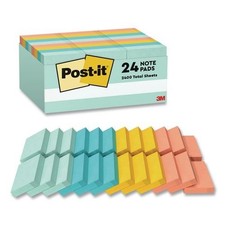 Post-it Notes, Beachside Cafe Colors, 1.38 x 1.88", 100 Sheets/Pad, 24 Pads/Pack