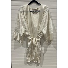 Victorias Secret Ivory Paisley Satin Kimono Robe One Size