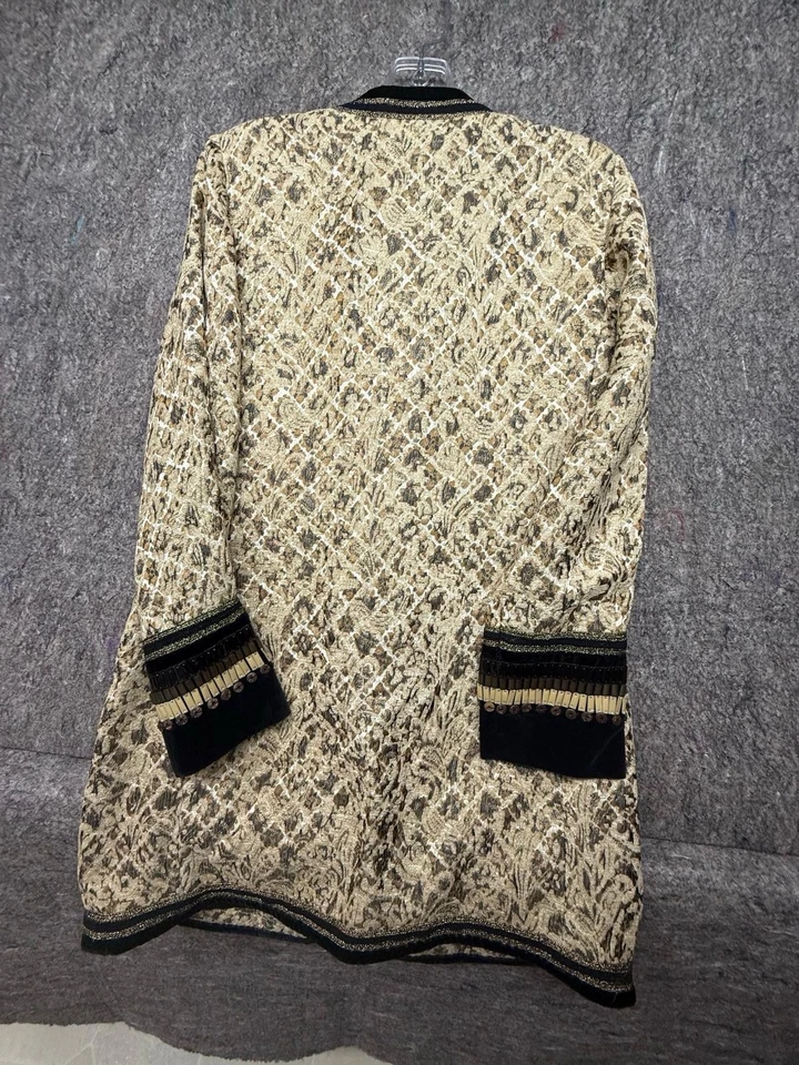 Chico’s Tapestry Gold Black Artisian Embellished Long Jacquard Jacket Size 0 - Image 3 of 4