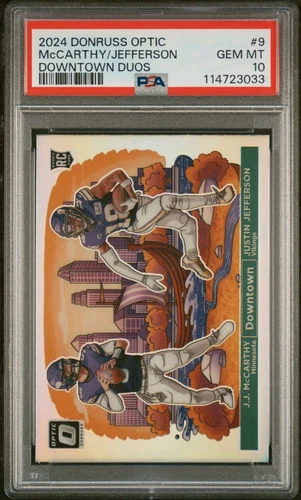 2024 Optic JJ MCCARTHY / JUSTIN JEFFERSON RC Downtown Duos Dual #9 PSA 10 #SKOL