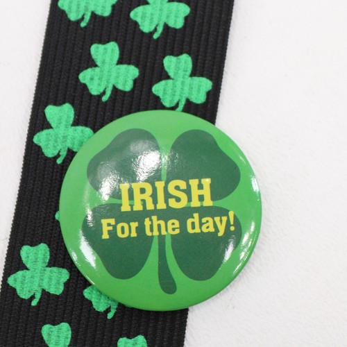 Rubies St Patricks Day Suspenders Mens 42 in Black Green Shamrocks Clovers Flair - Picture 16 of 17
