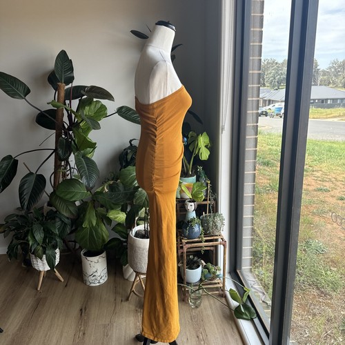 Dissh Dress Size S Mustard Strapless Viscose Blend Stretch Bodycon Maxi Dress 👗 - Picture 5 of 11