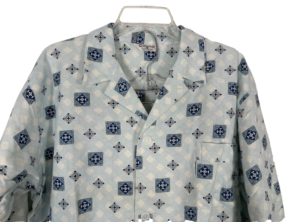 Conjunto de Pijama Masculino Vintage NOS Sanforized 100% Algodão Estampa Azul -C- - Imagem 3 de 4