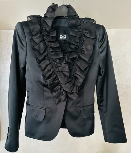 Blazer Dolce & Gabbana Negro Mezcla Seda Volantes Talla 42 Chaqueta de Diseñador 25.11 - Imagen 11 de 16