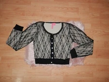 CHARLOTTE Medium Black Lace Overlay Tan Silk Blend Velvet Burnout Top Shirt 3104