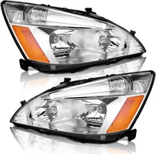 For 2003-2007 Honda Accord 2/4DR Chrome Headlights Amber Corner Lamps Left+Right