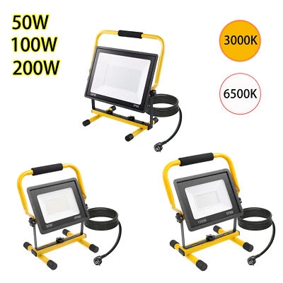 DEPMOG Inundador LED 50W 100W con enchufe reflector + trípode amarillo proyector de construcción faros
