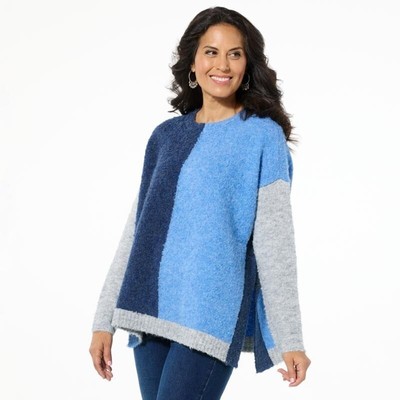 DG2 by Diane Gilman Colorblock Pullover Poncho Sweater Size 2X/32 Blue Gray NEW