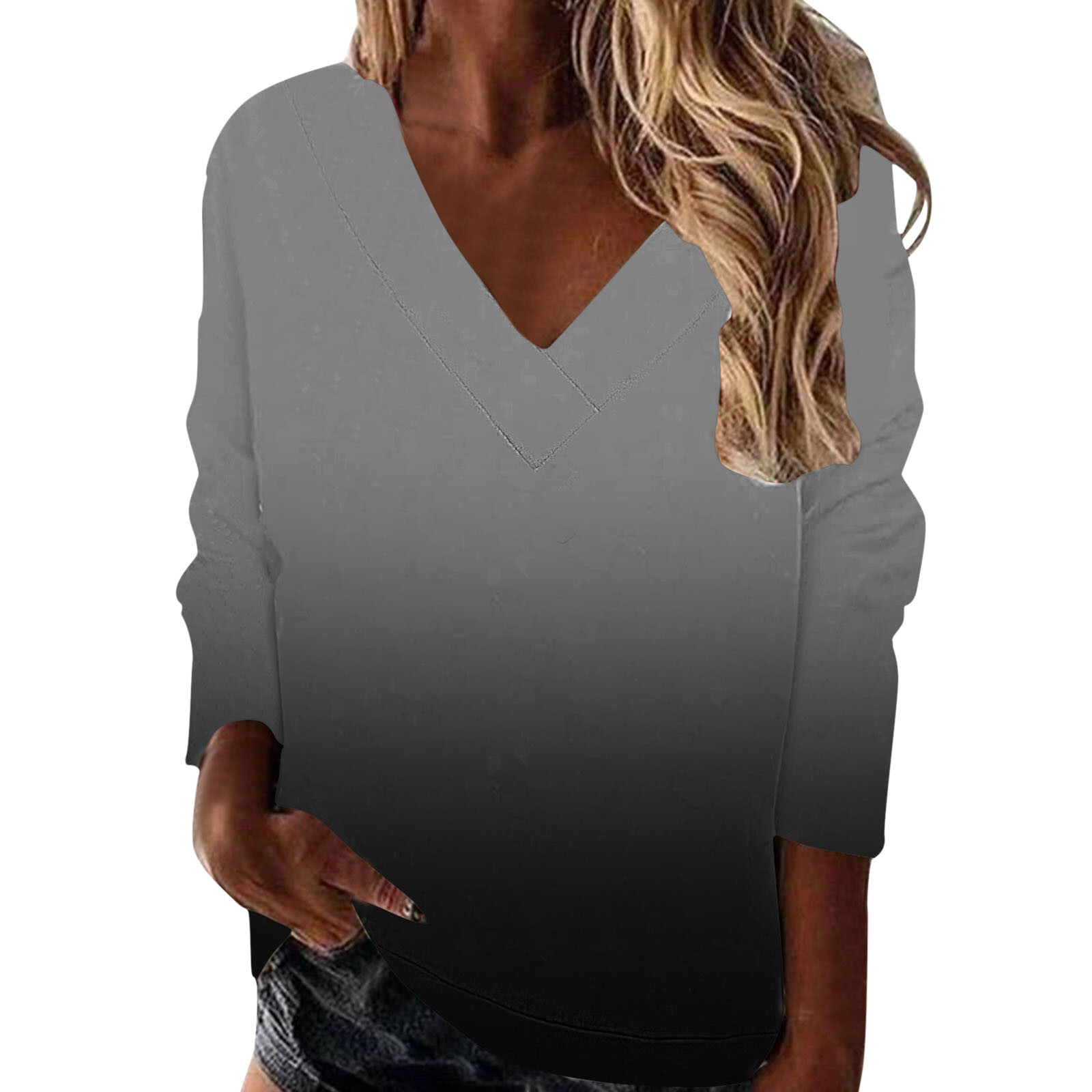 Ladies Sweatshirts without Hoods Women Casual Loose Sweatshirt Gradient
