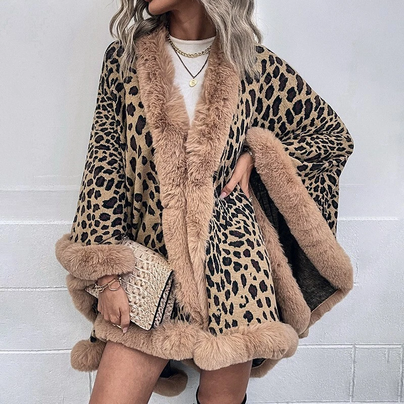 2024 Winter Thick Warm Poncho Fur Collar Cape Coat Women Vintage Leopard Sweater
Opens in a new wind