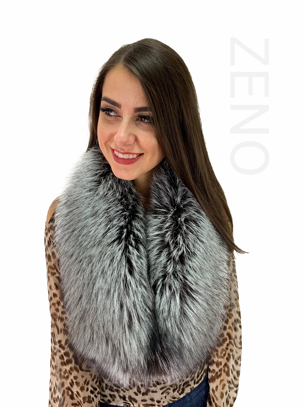 Silver Fox Fur Collar 43' (110cm) Natural Silver Saga Fur Scarf Stole