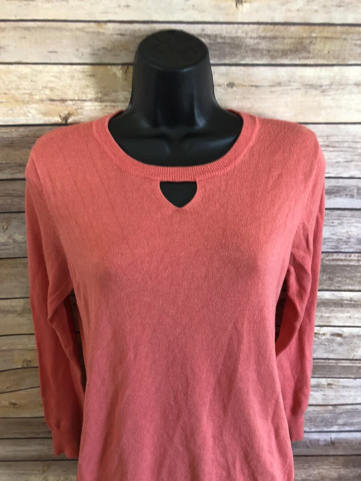 Suéter One A Keyhole para mujer talla pequeña manga larga coral top pulóver informal Foto 2 de 4