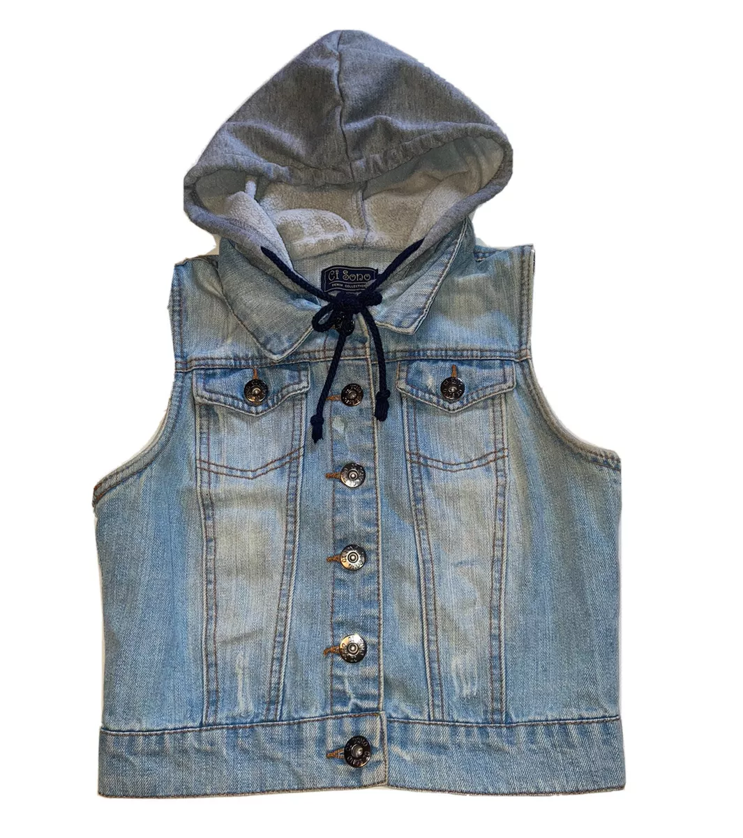 Denim vest with hoodie women's sales