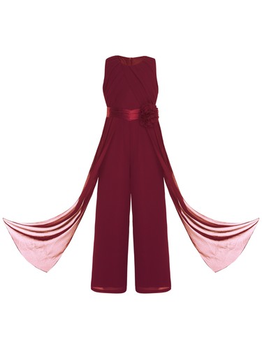Girl's High Waist Jumpsuit Multi-Occasion Party Jumpsuit Ruffled Chiffon Belt - Picture 61 of 84