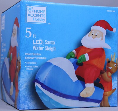Gemmy Christmas 5 ft Santa & Deer on Jet Ski Water Sleigh Airblown Inflatable