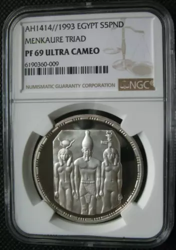 Egypt 5 Pounds 1993 Silver Proof Coin Menkaure Triad NGC PF69