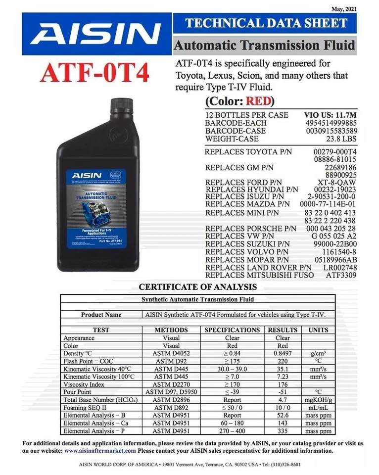 Líquido de aceite de transmisión automática 6QT AISIN ATF para AUDI PORSCHE LR2 MINI RAM VW VOLVO Foto 2 de 4