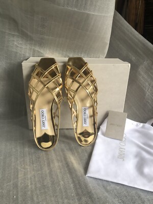 Jimmy Choo Women's SAI FLAT Gold Mirror Leather US 9 /EU 39