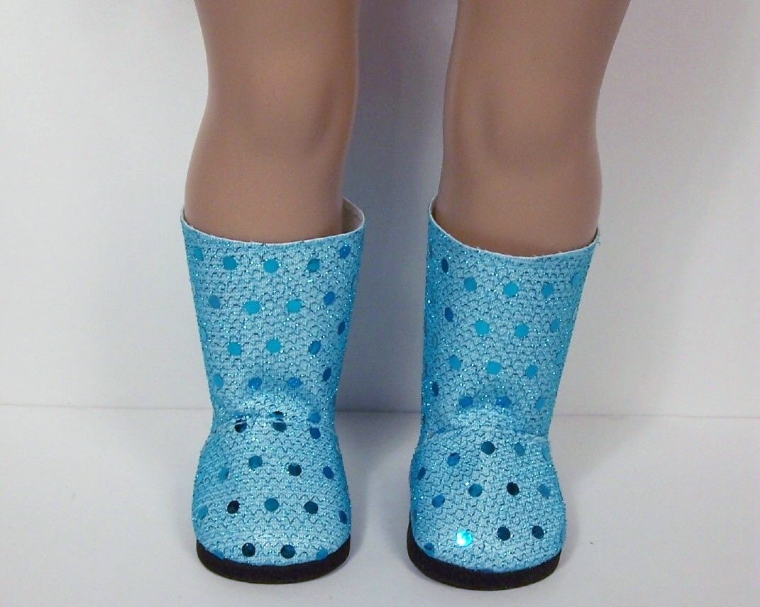Teal blue sparkle sequin doll boots for 18 inch American Girl Debs-image