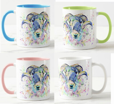 Widder Ziege Bauernhoftiere Aquarell Kunst farbig Becher Tasse
