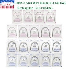 100Pcs Dental Orthodontic Arch Wire NiTi Stainless Steel Round Rectangular Ovoid
