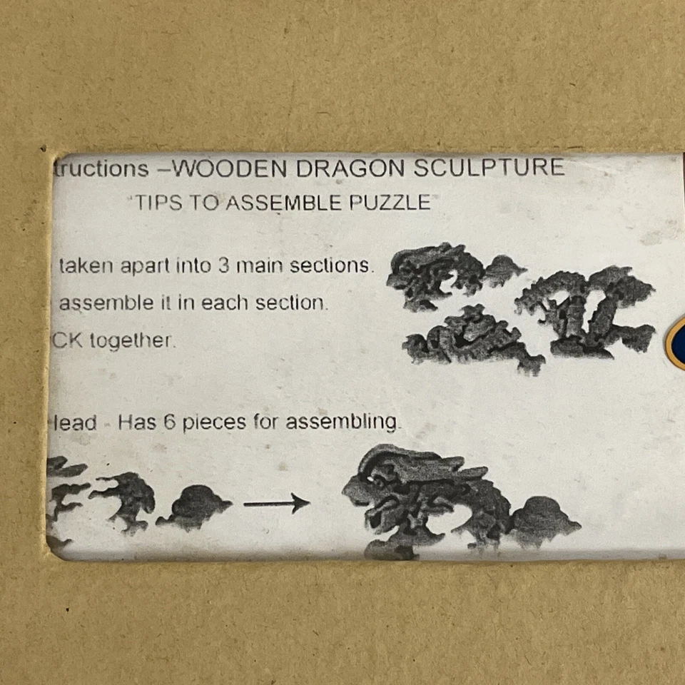 Rompecabezas de madera doble dragón asiático tallado NUEVO sellado en caja Foto 3 de 4