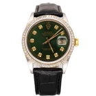 Rolex Mens Datejust 36mm Gold/Steel ICED 1.75ct Diamond Green Dial Watch Leather